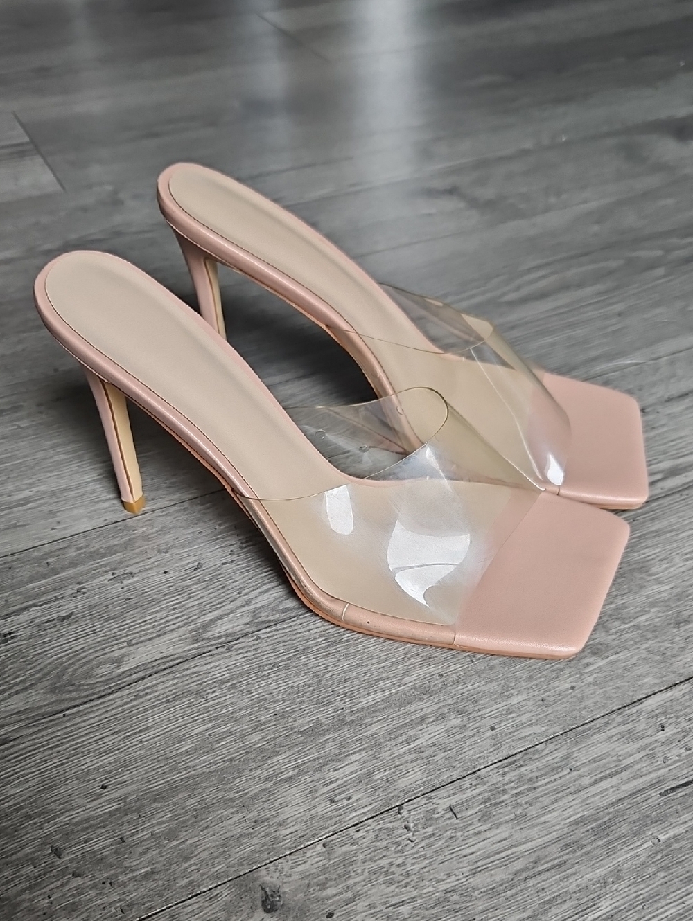4/$20 Transparent Square Toe Stilletto High Heels Size 42 (10.5 - 11) - Nude